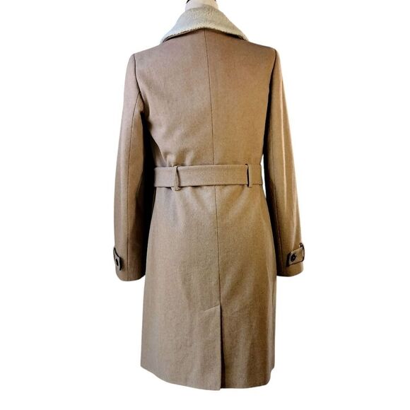 TOMMY HILFIGER Wool Peacoat Midi Sherpa Collar Belted Fully Lined Camel Size S - Picture 7 of 13